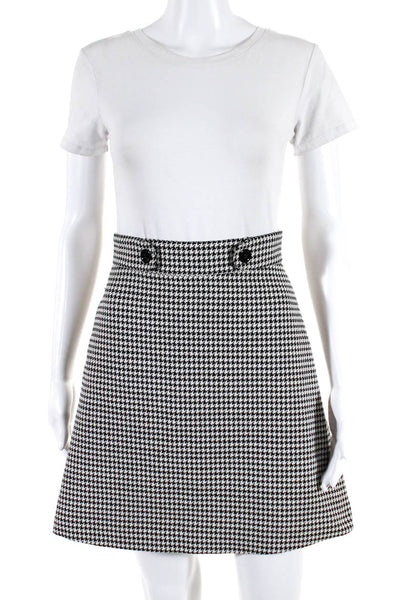 Barneys New York Womens Button Houndstooth A Line Skirt White Black Size 36