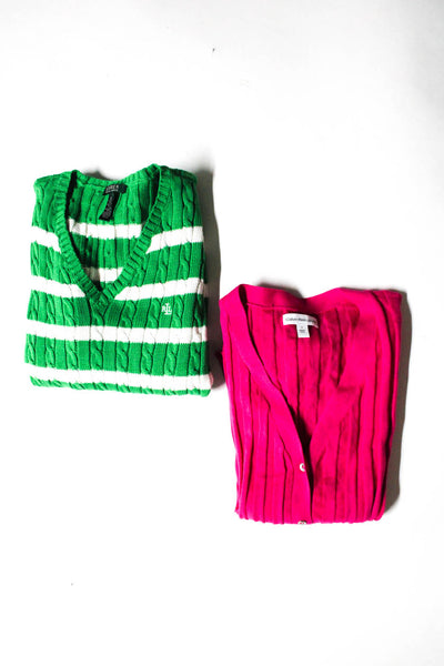Lauren Ralph Lauren Calvin Klein Womens V Neck Sweaters Pink Green XS M Lot 2