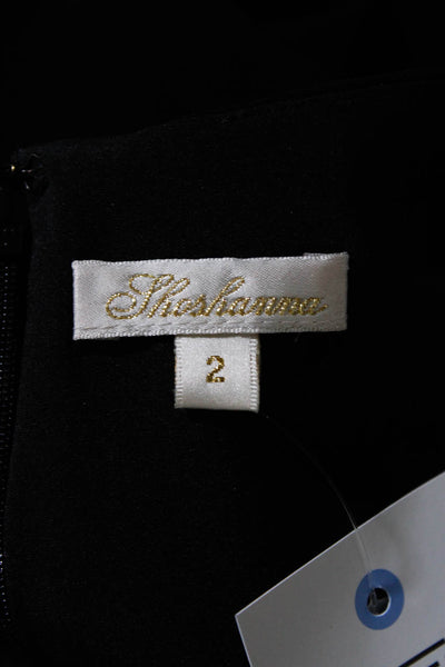 Shoshanna Womens Solid Zip V Neck Ruched Bodycon Mini Dress Black Size 2