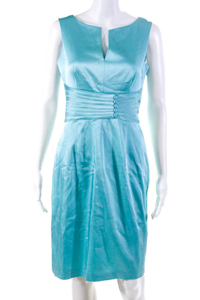 Kay Unger New York Womens Solid Slit Button Waist V Neck Dress Blue Size 4