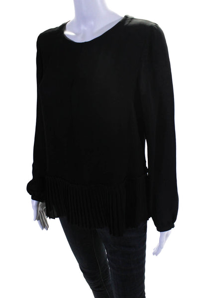 Rebecca Taylor Womens Silk Pleated Long Sleeve Darted Blouse Black Size 8