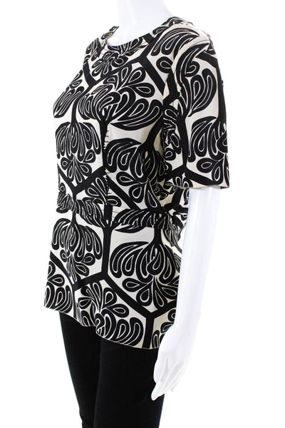 Marni Womens Silk Abstract Print Short Sleeve Blouse White Black Size EUR 44