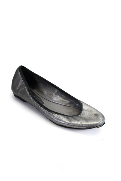 Theory Womens Metallic Leather Round Toe Ballet Flats Silver Size 38 8