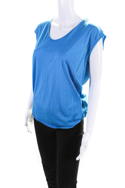 Helmut Lang Womens Short Sleeve Scoop Neck Tee Shirt Blue Cotton Size 4