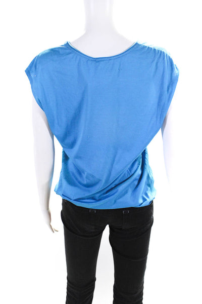 Helmut Lang Womens Short Sleeve Scoop Neck Tee Shirt Blue Cotton Size 4
