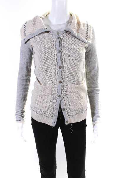 Mtwtfss Weekday Womens Button Front Lace Trim Cardigan Sweater Gray White XS