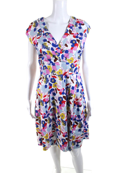 Boden Womens Surplice Floral Sleeveless A Line Dress Pink Blue Yellow Size 6L