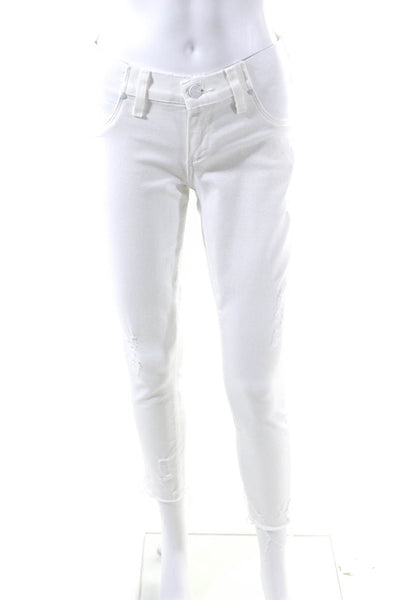 Paige Womens High Rise Stretch Trim Distressed Skinny Jeans White Denim Size 25