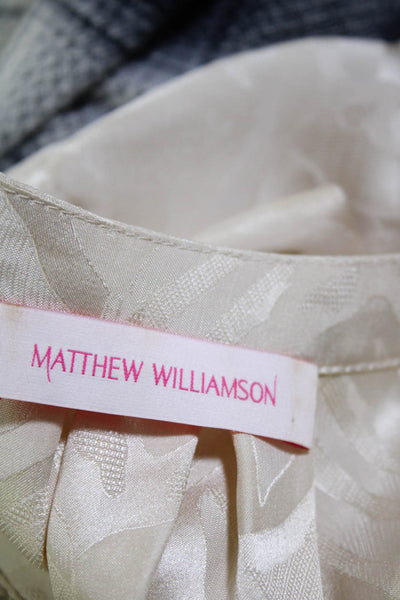 Matthew Williamson Womens Boxy Ruffed Camouflage Silk Shirt Beige Size 8