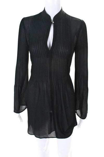 SW3 Bespoke Womens Long Sleeve Sheer Keyhole Shirt Dress Black Size Petite