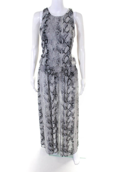 Enza Costa Womens Sleeveless Scoop Neck Snakeskin Print Long Dress Gray Size 1