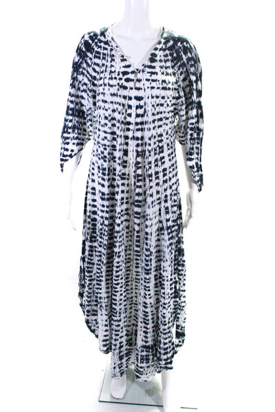 B Freak Womens Draped Half Sleeve Button Front Tie Dyed Dress White Blue OS