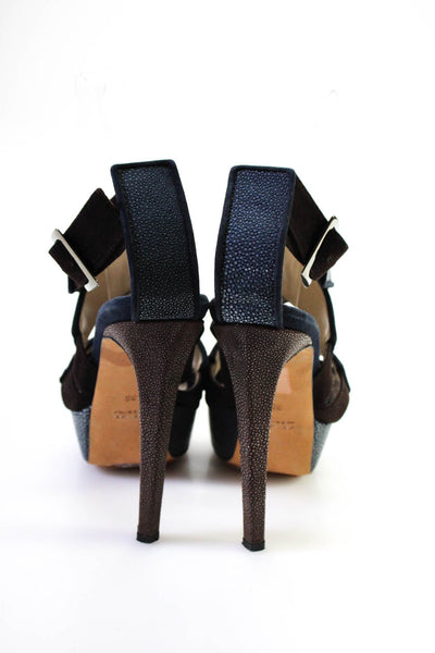 Chrissie Morris Womens Stiletto Platform Stingray Skin Strappy Sandals Blue 36
