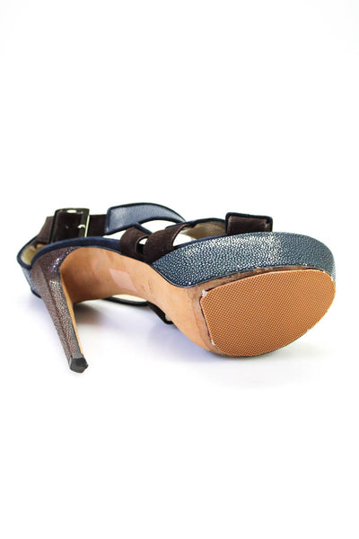 Chrissie Morris Womens Stiletto Platform Stingray Skin Strappy Sandals Blue 36