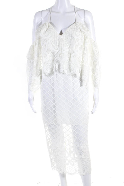 Alice McCall Womens Short Sleeve Lace Overlay V Neck Midi Dress White Size 4