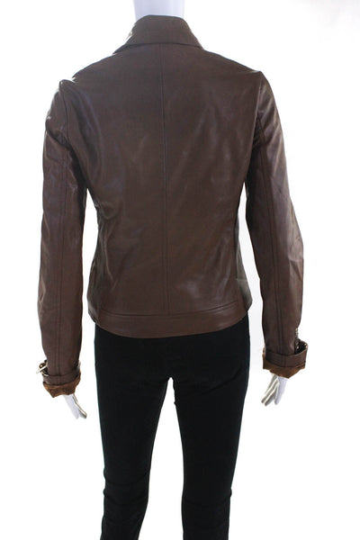 Tart Collections Womens Faux Leather Jacket Brown Size Small