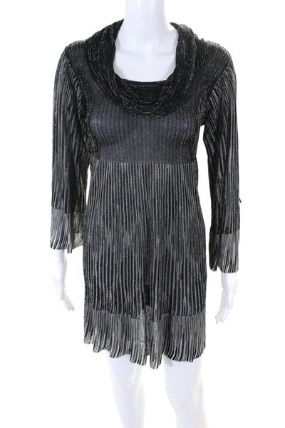 Missoni Women's Sequin Cowl Neck 3/4 Sleeve A Line Mini Dress Black Size S