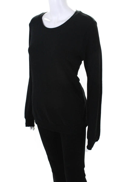 Clu Womens Lace Satin Hem Crew Neck Terry Sweatshirt Black Size Medium