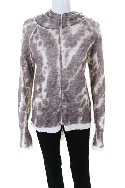 La Vela Womens Abstract Linen Lined Zip Sweater Jacket Brown Cashmere Sz Medium