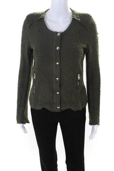 IRO Womens Regan Woven Boucle Snap Jacket Olive Green Size 2