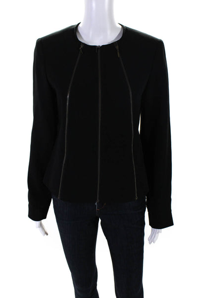 Louben Womens Zipped Long Sleeve Blouse Top Black Size 4