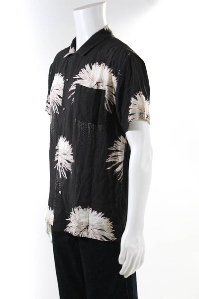 Double Rainbouu Mens Floral Print Buttoned Collar Short Sleeve Top Black Size S