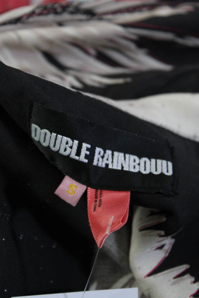 Double Rainbouu Mens Floral Print Buttoned Collar Short Sleeve Top Black Size S