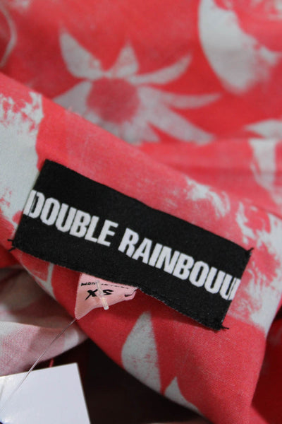 Double Rainbouu Mens Floral Print Short Sleeve Buttoned Top Orange Size XS