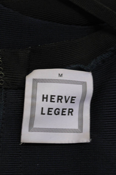 Herve Leger Womens Glitter Beaded Short Sexy Bodycon Dress Navy Blue Size Medium