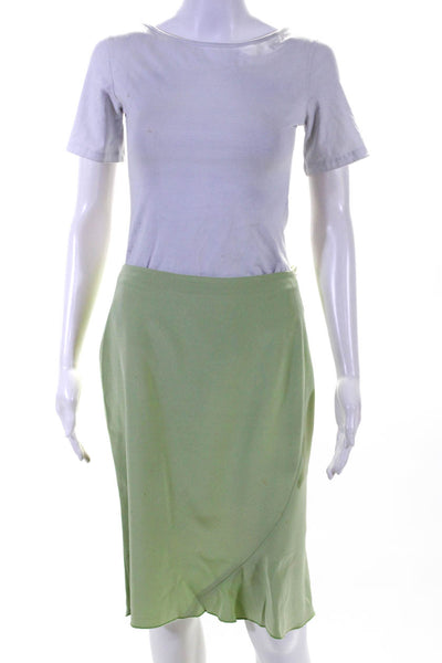 Tahari Womens Side Zip Knee Length Silk Pencil Skirt Green Size 6