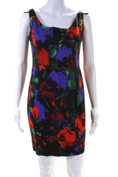 Milly Womens Back Zip Sleeveless Scoop Neck Floral Dress Black Red Purple Size 6