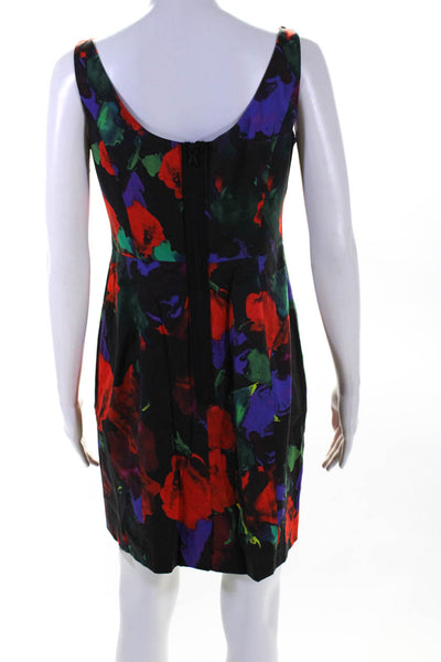 Milly Womens Back Zip Sleeveless Scoop Neck Floral Dress Black Red Purple Size 6