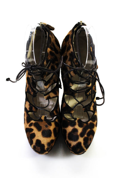 Brian Atwood Womens Textured Animal Print Platform Stiletto Heels Brown Size 39