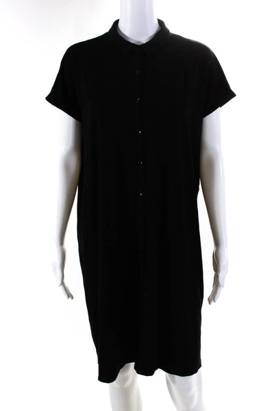 Eileen Fisher Womens Collared Jersey Dolman Sleeve Shirt Dress Black Size Small