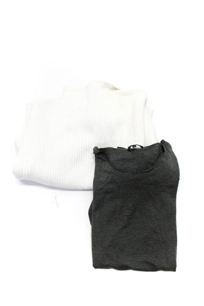 Theory Line + Dot Women's T-Shirt Mock Neck Sweater Gray White Size P XS Lot 2