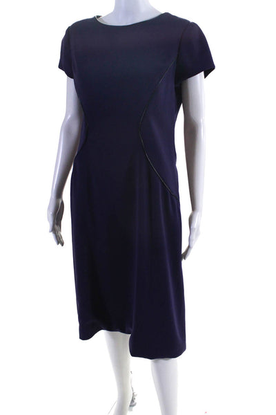 Rene Ruiz Womens Crepe Scoop Neck Short Sleeve Sheath Dress Purple Size M