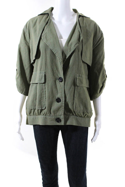 Frame Shirt Womens Three Button Notched Lapel 3/4 Sleeve Jacket Green Small