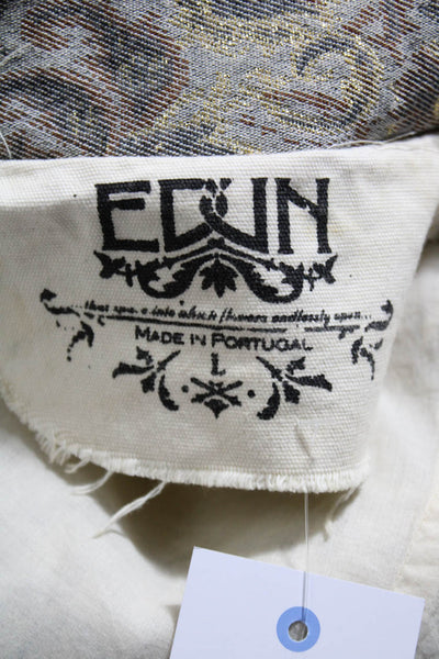 Edun Women's Floral Print Cotton Blend Three Button Blazer Multicolor Size L