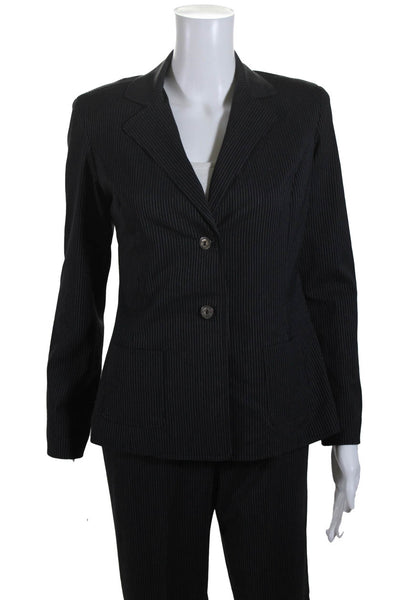 Fiore Women's Striped Pleated Pants Two Button Blazer Suit Set Black Size 2