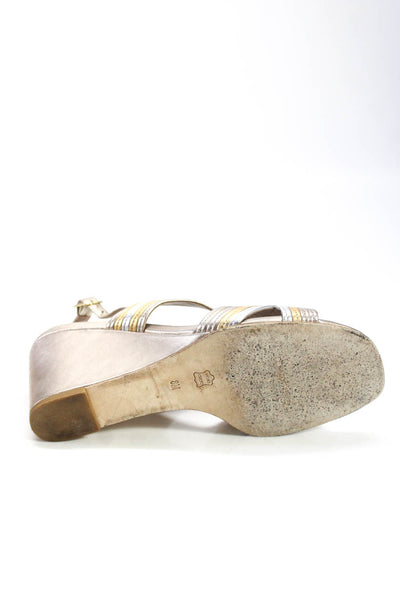Donald J Pliner Womens Laine Metallic Ankle Strap Wedge Sandals Silver Size 9