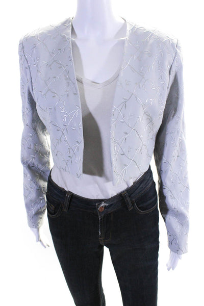 Nicole Miller Womens Embroidered Cropped Suit Jacket Gray Size 6