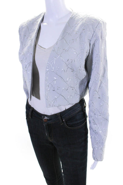 Nicole Miller Womens Embroidered Cropped Suit Jacket Gray Size 6