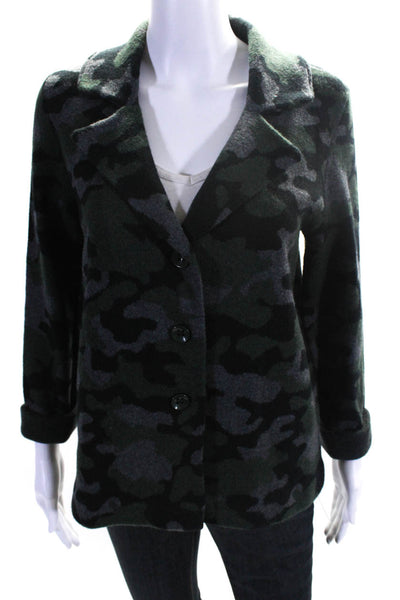Field of Flowers Womens Camouflage Print Jacket Green Black Wool Size Small