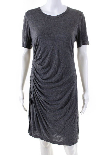 ALC Womens Gray Ruched Crew Neck Short Sleeve Shift Dress Size M