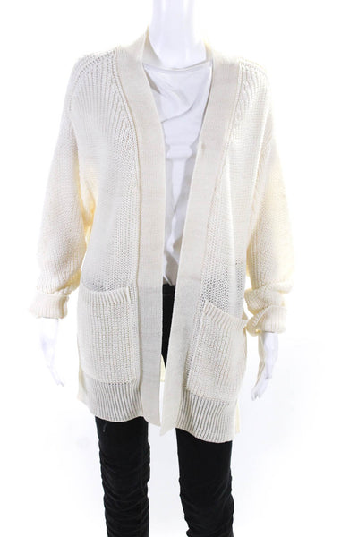 Roberto Cavalli Womens Long Leather Belted Chunky Knit Cardigan Ivory Size IT 38