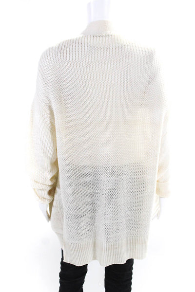 Roberto Cavalli Womens Long Leather Belted Chunky Knit Cardigan Ivory Size IT 38