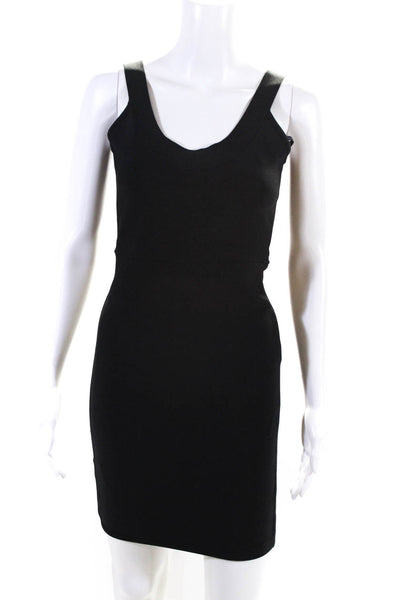 BCBG Max Azria Solid Ribbed Knit Scoop Neck Form Fitting Dress Black Size Small