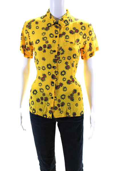 Solid & Striped Womens Button Front Short Sleeve Floral Shirt Yellow Black Small