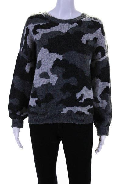 Lucky Brand Womens Camoflauge Print Long Sleeve Knit Sweater Gray Size XL