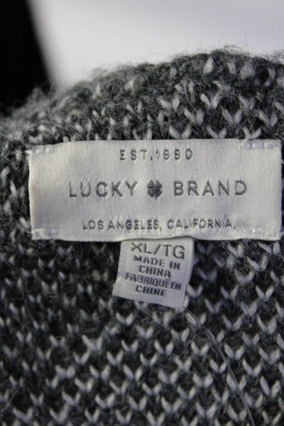 Lucky Brand Womens Camoflauge Print Long Sleeve Knit Sweater Gray Size XL